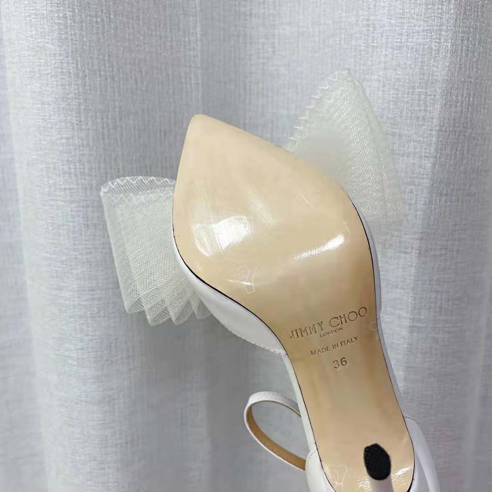 Jimmy Choo Women Averly 100 Latte Pumps with Asymmetric Grosgrain Mesh Fascinator Bows - image 9
