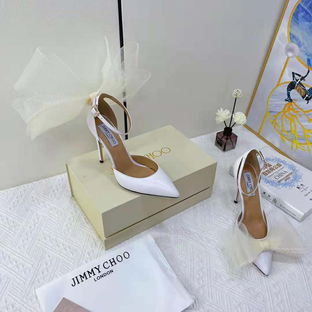 Jimmy Choo Women Averly 100 Latte Pumps with Asymmetric Grosgrain Mesh Fascinator Bows - image 5