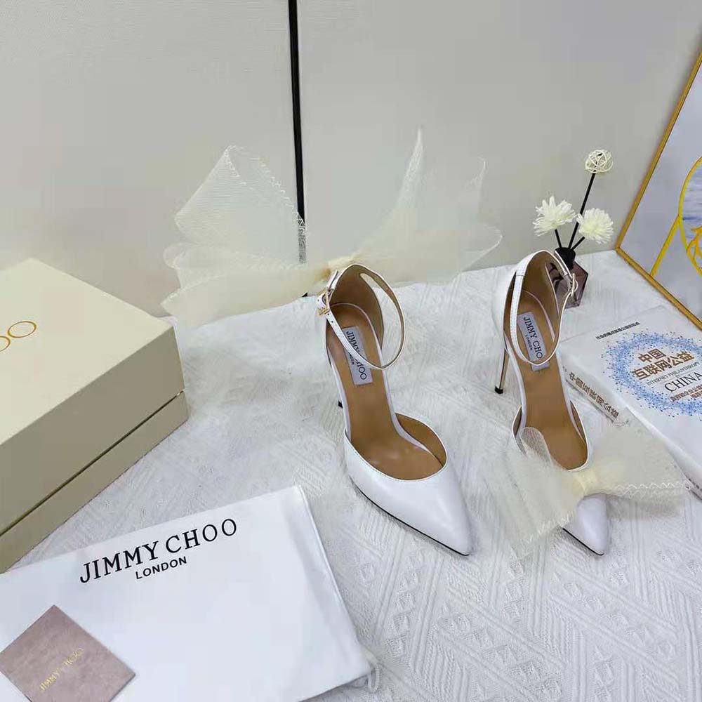 Jimmy Choo Women Averly 100 Latte Pumps with Asymmetric Grosgrain Mesh Fascinator Bows - image 6