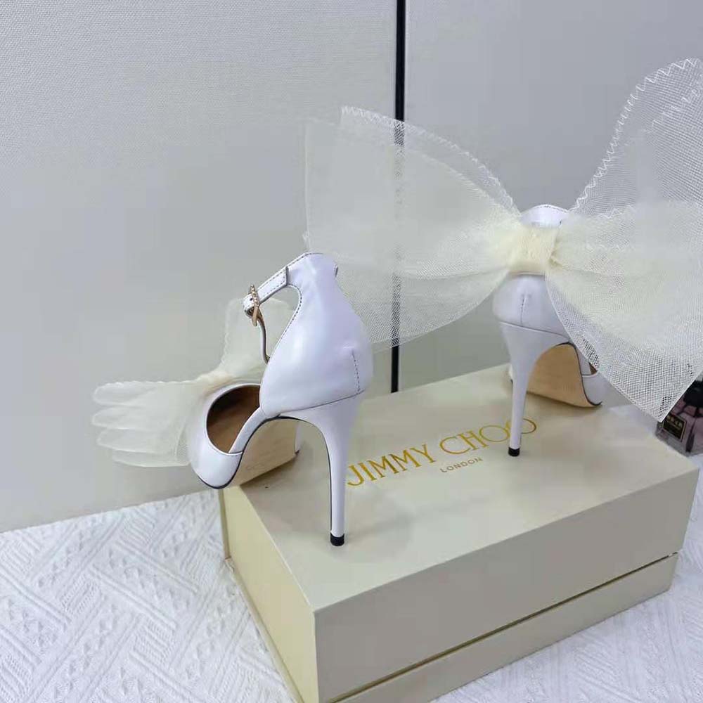 Jimmy Choo Women Averly 100 Latte Pumps with Asymmetric Grosgrain Mesh Fascinator Bows - image 8