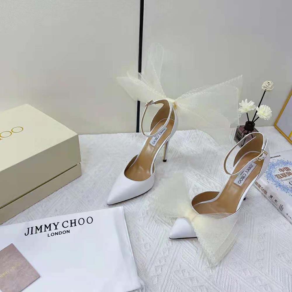 Rear view highlighting heel and leather finish on Jimmy Choo Averly 100