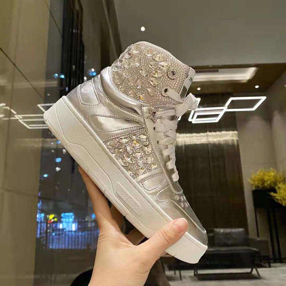 Jimmy Choo Women Hawaii Hi Top/F Silver Metallic Nappa High-Top Trainers - image 7