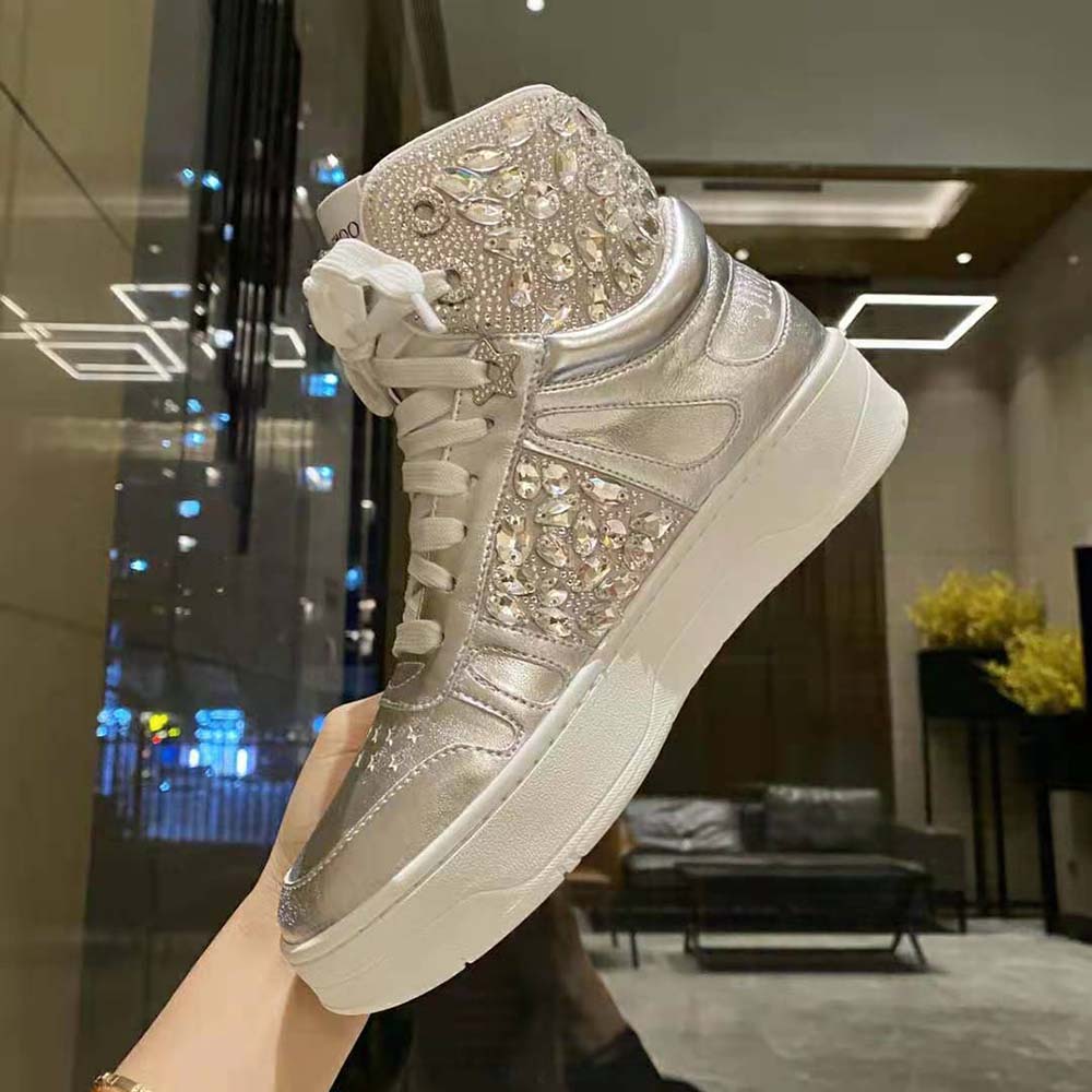 Jimmy Choo Women Hawaii Hi Top/F Silver Metallic Nappa High-Top Trainers - image 8
