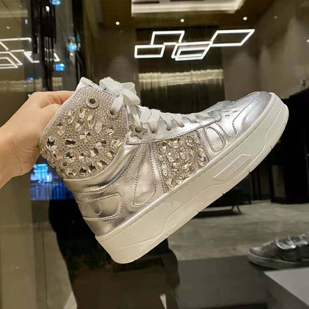 Jimmy Choo Women Hawaii Hi Top/F Silver Metallic Nappa High-Top Trainers - image 6
