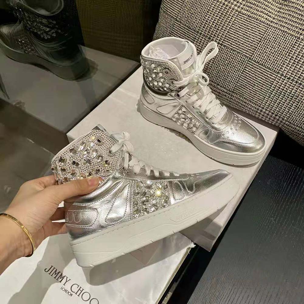 Jimmy Choo Women Hawaii Hi Top/F Silver Metallic Nappa High-Top Trainers - image 5