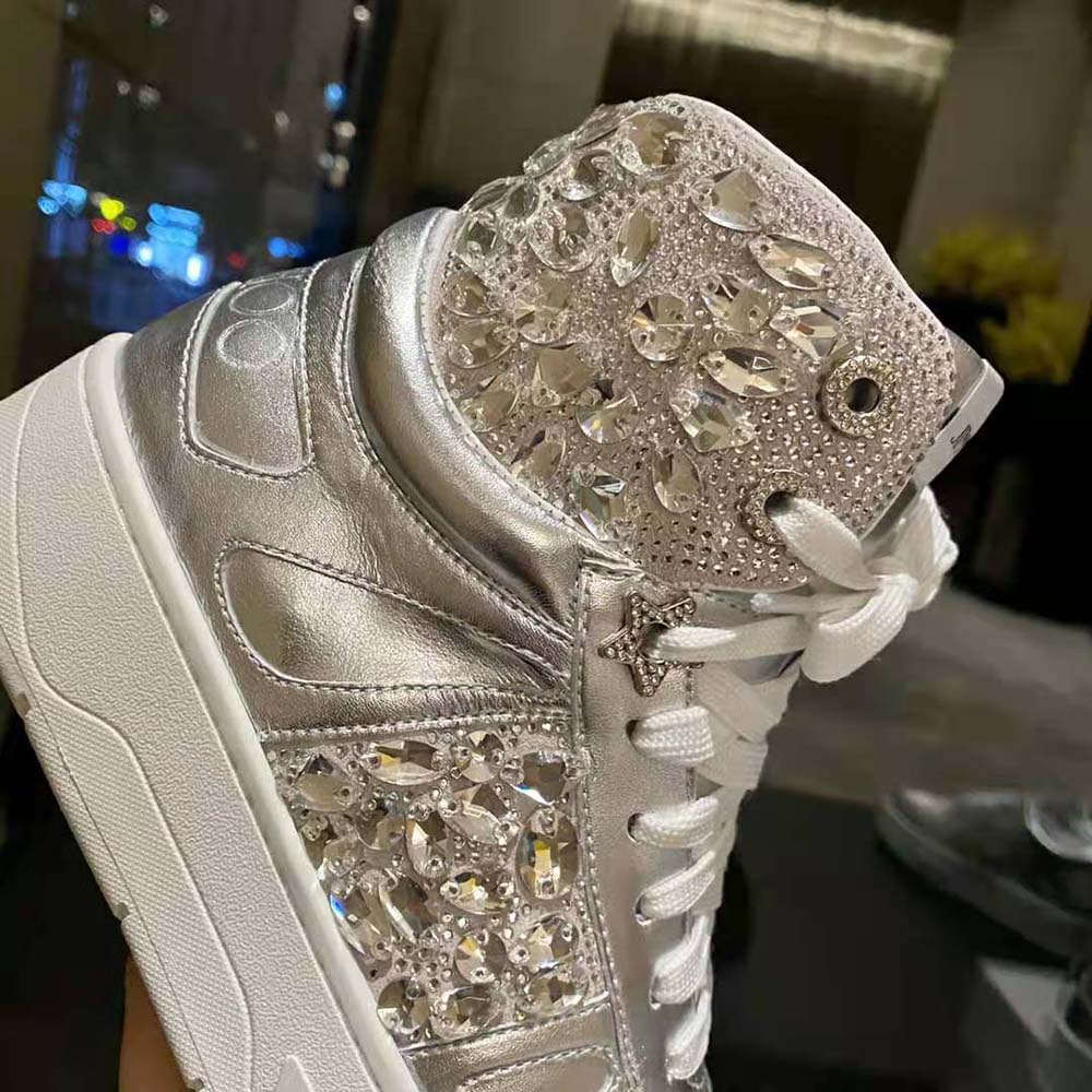 Jimmy Choo Women Hawaii Hi Top/F Silver Metallic Nappa High-Top Trainers - image 9
