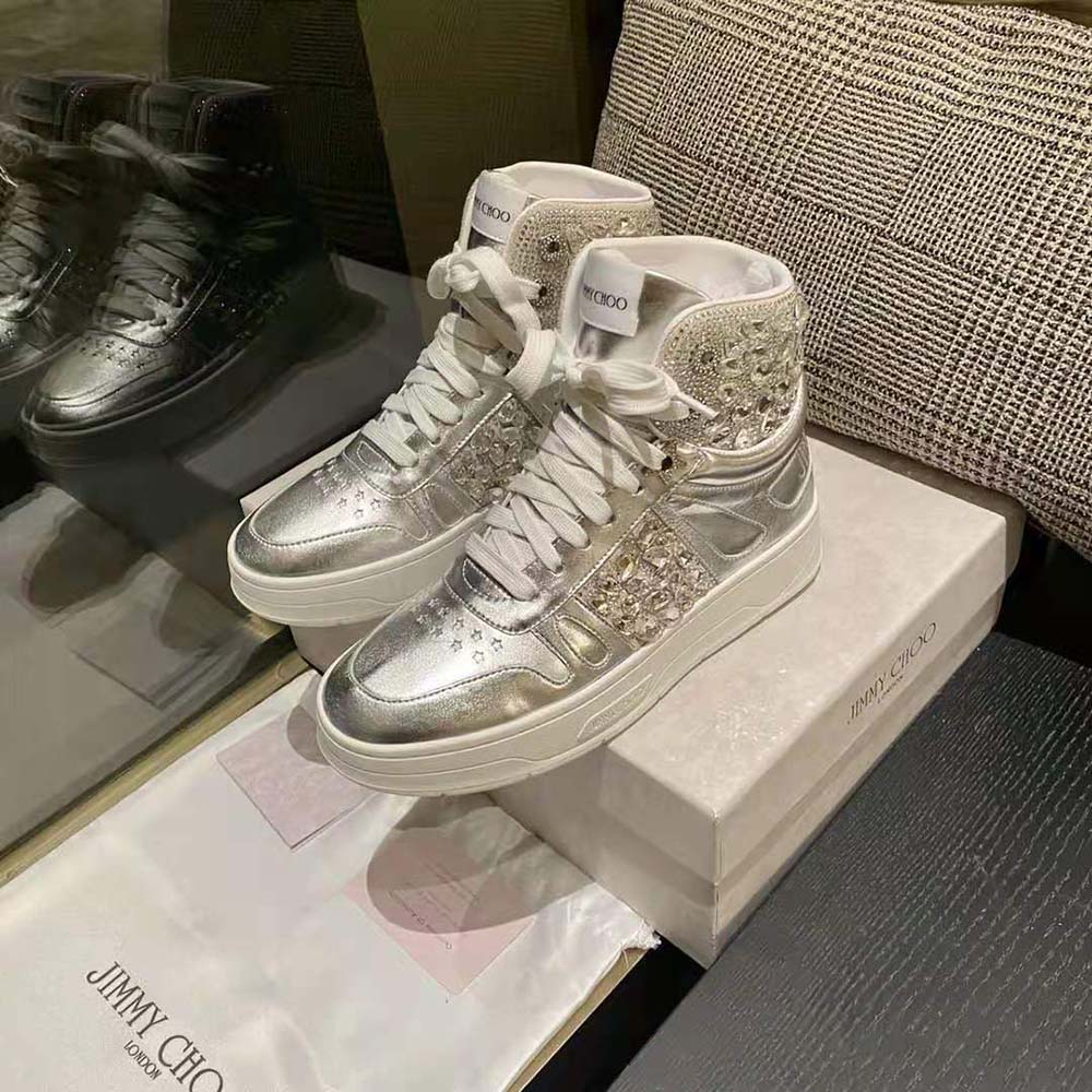 Jimmy Choo Women Hawaii Hi Top/F Silver Metallic Nappa High-Top Trainers - image 4