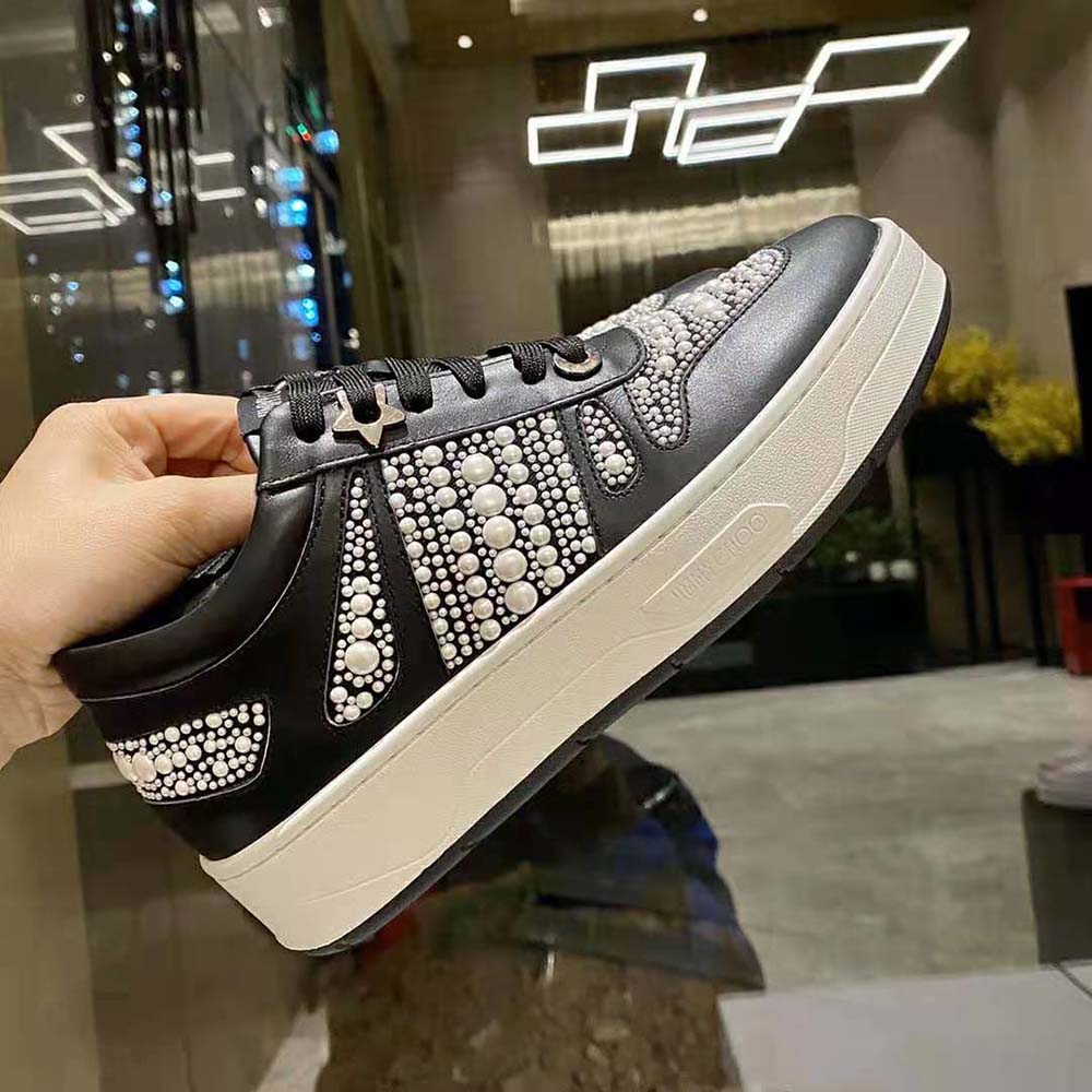 Jimmy Choo Women Hawaii/F Black Calf Leather and Canvas Low Top Trainers - image 7