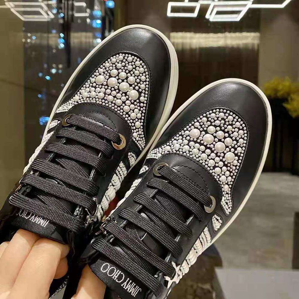 Jimmy Choo Women Hawaii/F Black Calf Leather and Canvas Low Top Trainers - image 6