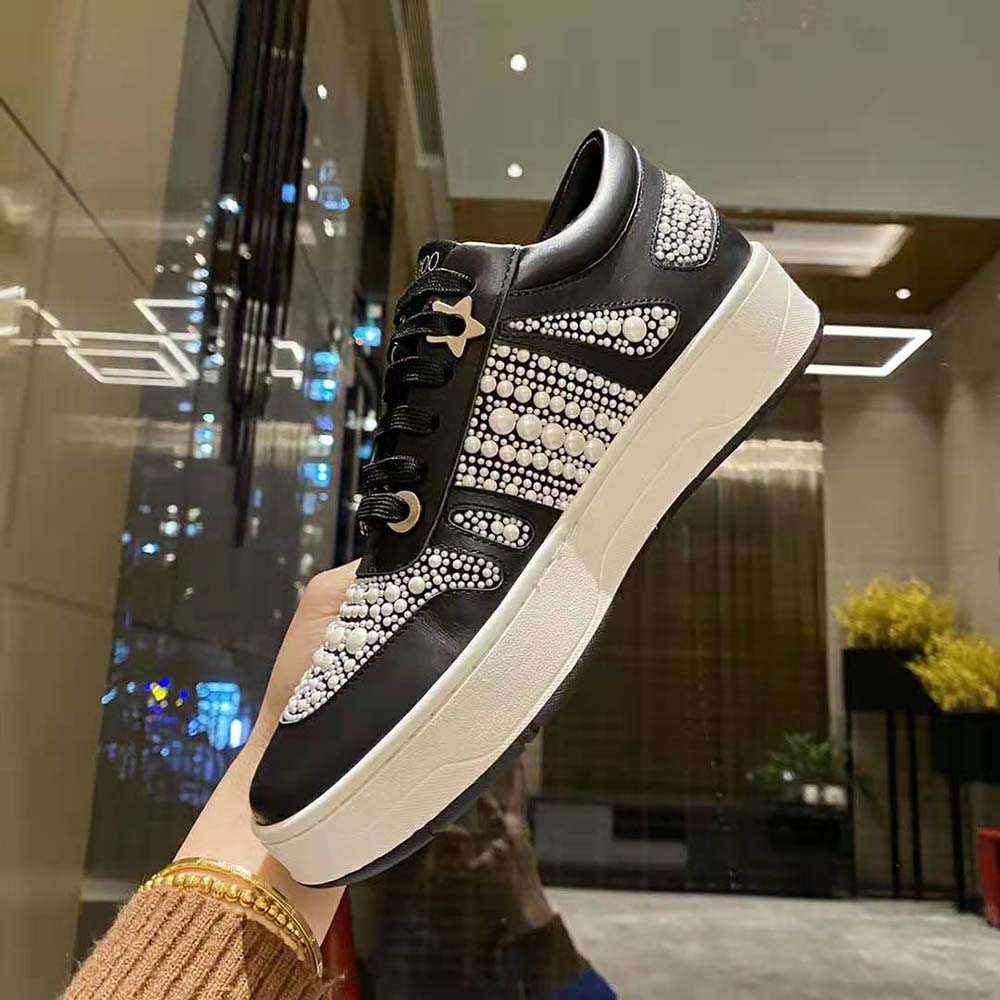Jimmy Choo Women Hawaii/F Black Calf Leather and Canvas Low Top Trainers - image 9