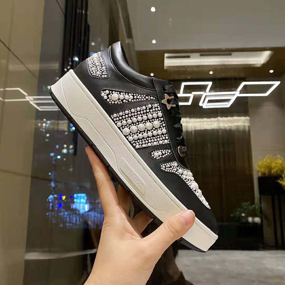 Jimmy Choo Women Hawaii/F Black Calf Leather and Canvas Low Top Trainers - image 8