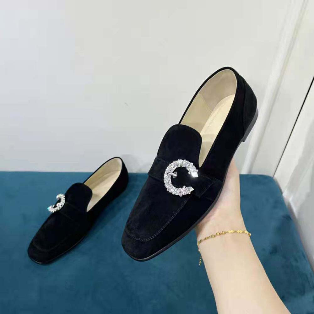 Jimmy Choo Women Mani Flat Black Suede Loafers with Crystal Buckle - image 6