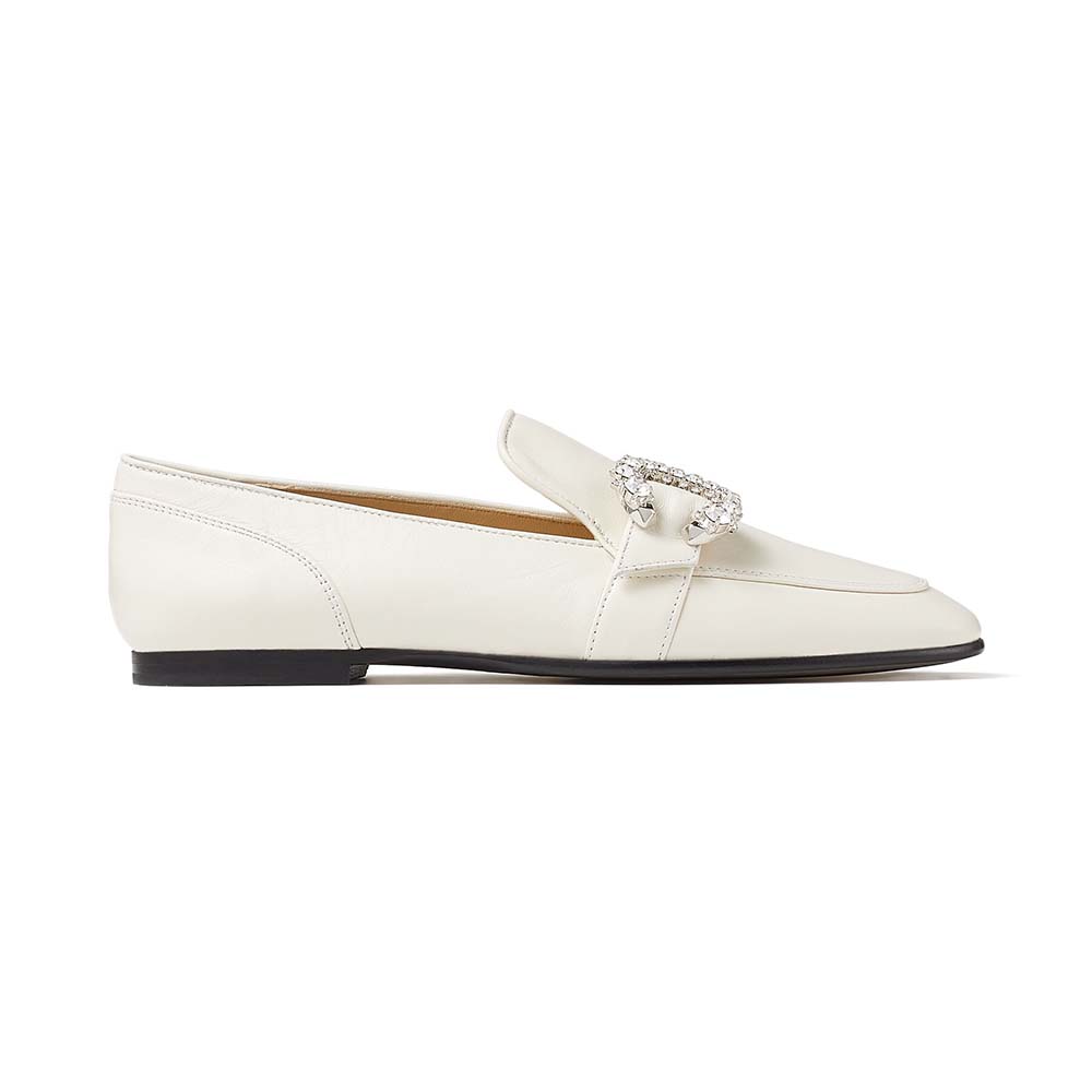 Front angle of Jimmy Choo Women Mani Flat Latte Nappa Leather Loafers