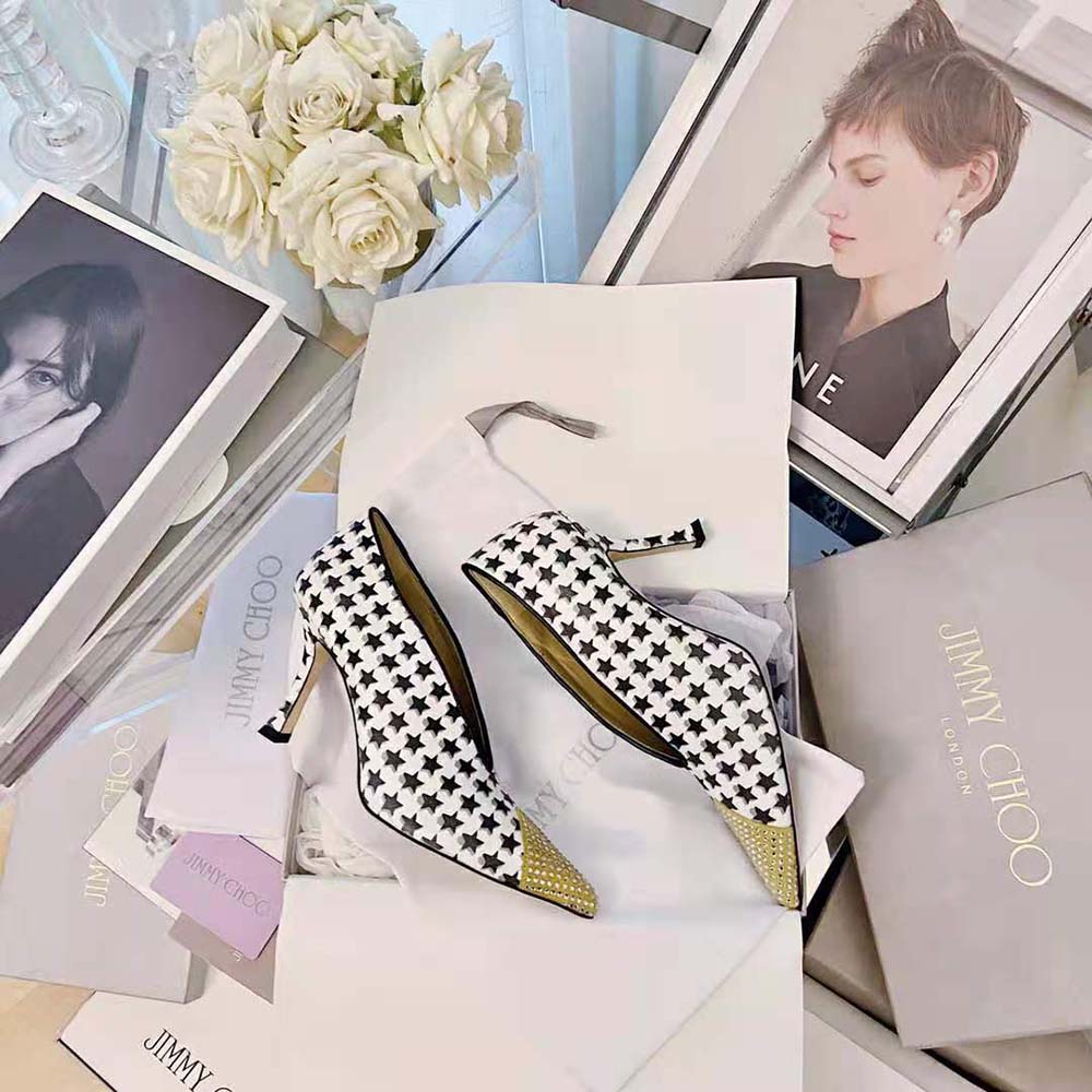 Jimmy Choo Women Nicole 90 Latte and Black Star Houndstooth Printed Wool Pumps - image 4