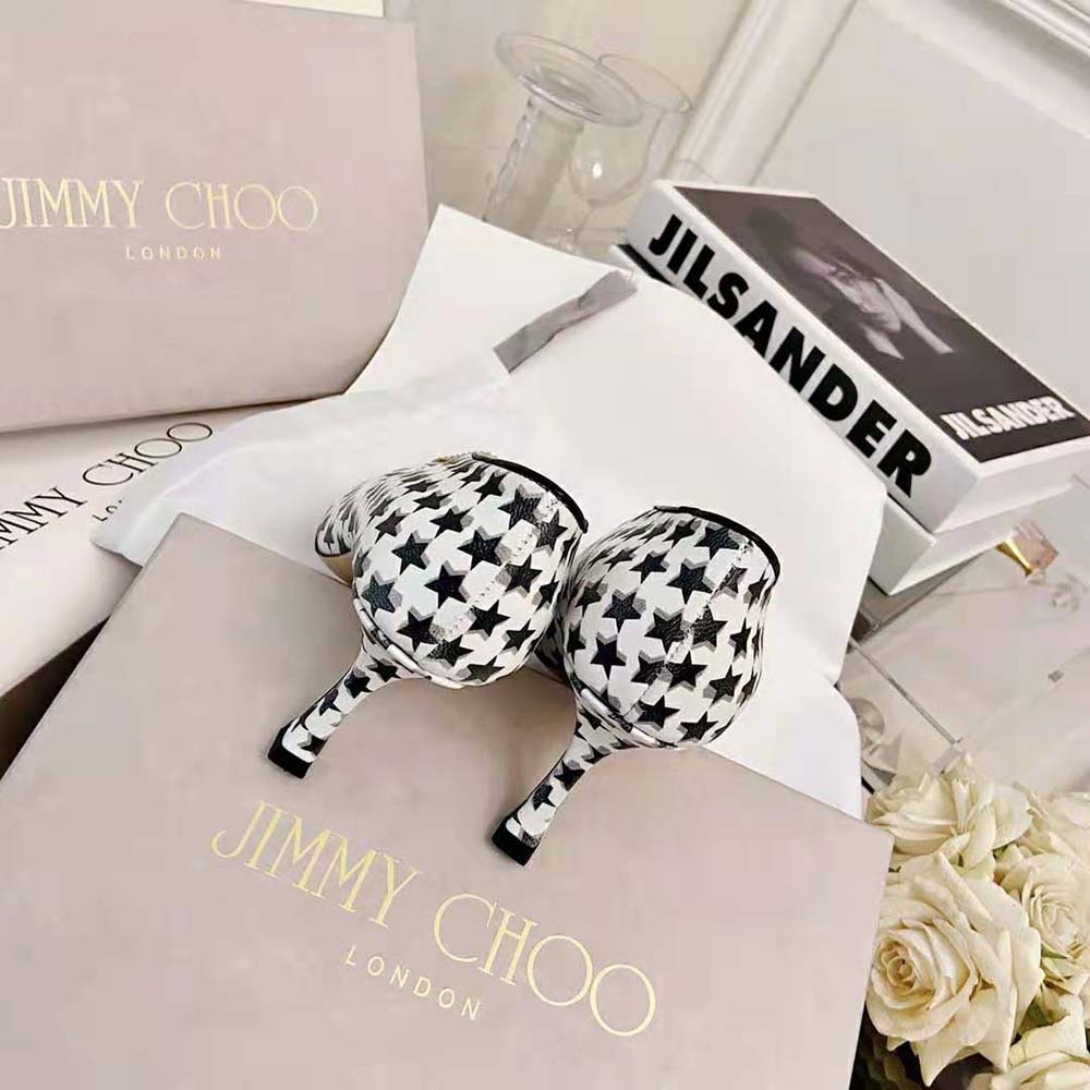 Jimmy Choo Women Nicole 90 Latte and Black Star Houndstooth Printed Wool Pumps - image 9