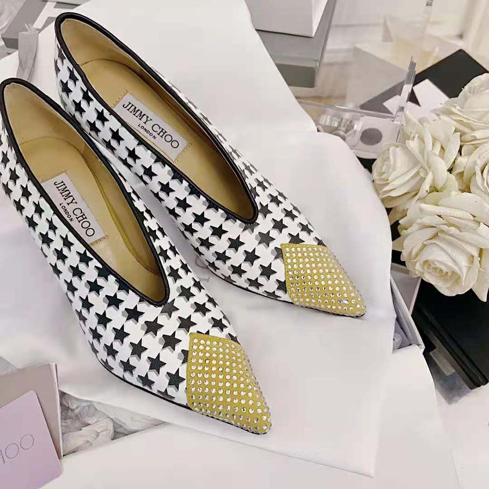 Jimmy Choo Women Nicole 90 Latte and Black Star Houndstooth Printed Wool Pumps - image 8