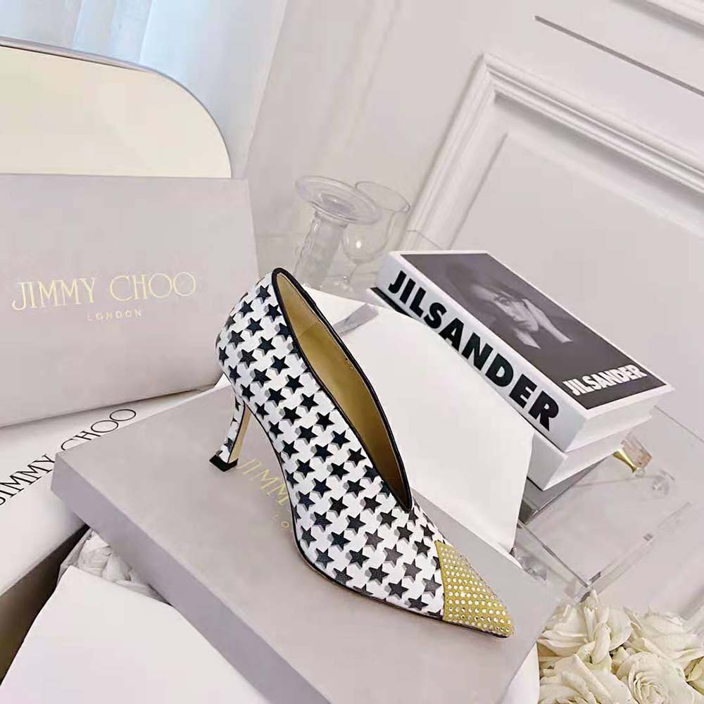 Jimmy Choo Women Nicole 90 Latte and Black Star Houndstooth Printed Wool Pumps - image 6