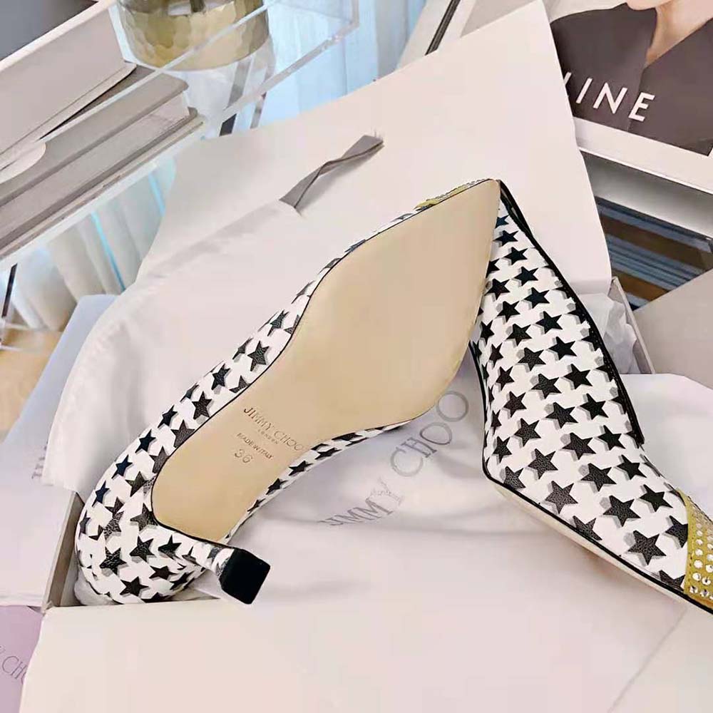 Jimmy Choo Women Nicole 90 Latte and Black Star Houndstooth Printed Wool Pumps - image 7