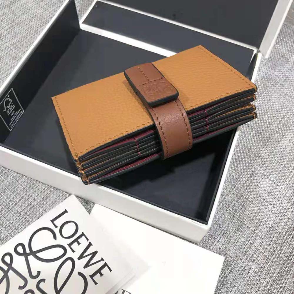 Top angle showing slim profile of Loewe Women Accordion Cardholder brown