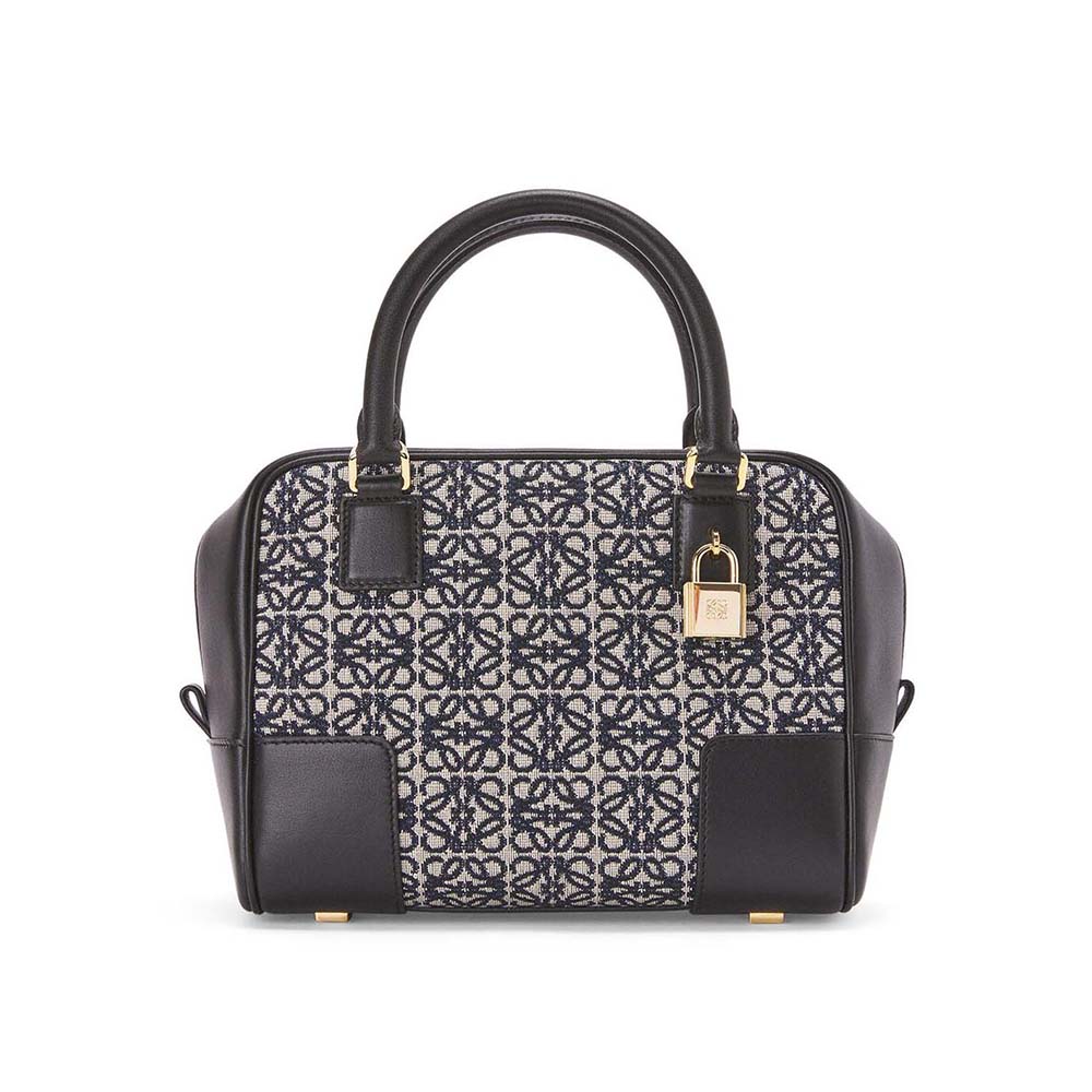 Front view of Loewe Women Amazona 19 Square Bag in Jacquard and Calfskin-Black