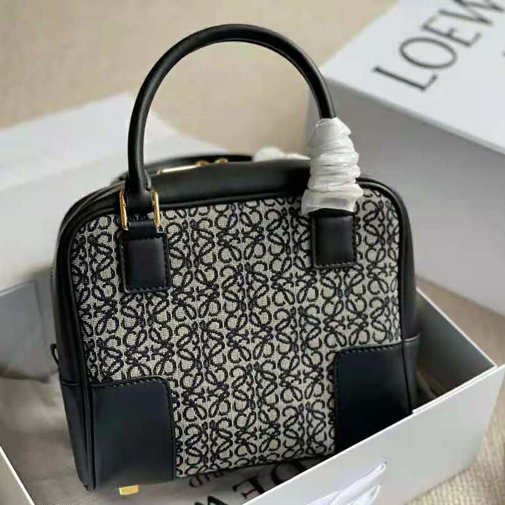 Loewe Women Amazona 19 Square Bag in Jacquard and Calfskin-Black - image 4