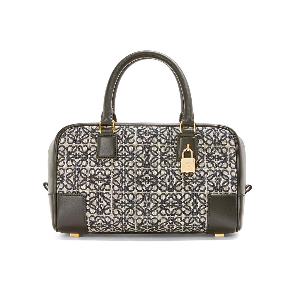 Front view of Loewe Women Amazona 23 in Anagram Jacquard and Calfskin-Black
