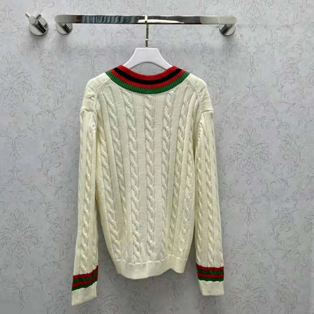 Side profile of Loewe Women Cable Knit Sweater showcasing texture