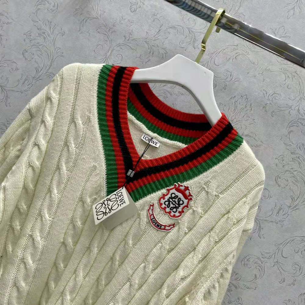 Loewe Women Cable Knit Sweater in Wool-White - image 4