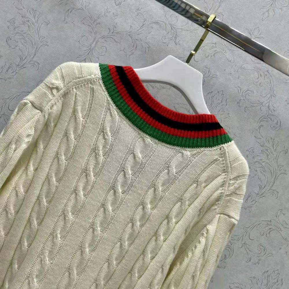 Loewe Women Cable Knit Sweater in Wool-White - image 5