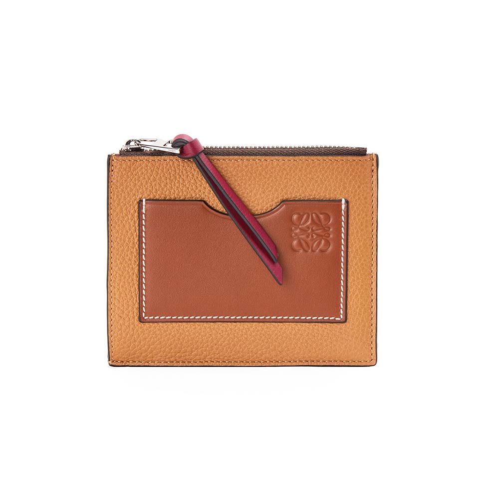 Front view of Loewe Women Coin Cardholder in Soft Grained Calfskin-Brown