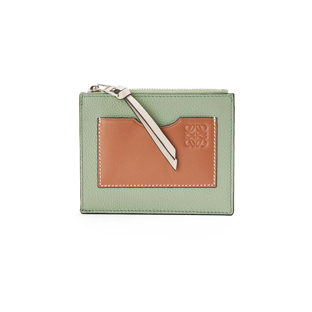 Front view of Loewe Women Coin Cardholder in Soft Grained Calfskin-Lime