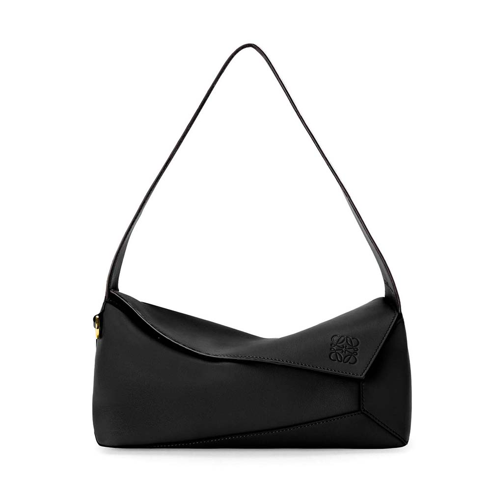 Front view of Loewe Women Puzzle Hobo Bag in Nappa Calfskin-Black