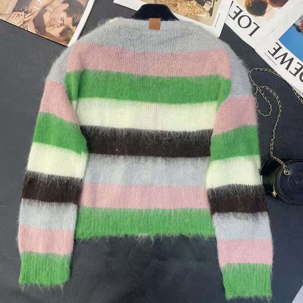 Side angle showing silhouette of Loewe Women Stripe Cardigan in Mohair
