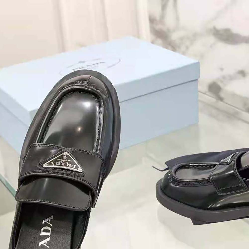 Prada Women Chocolate Brushed Leather Mules-Black - image 6