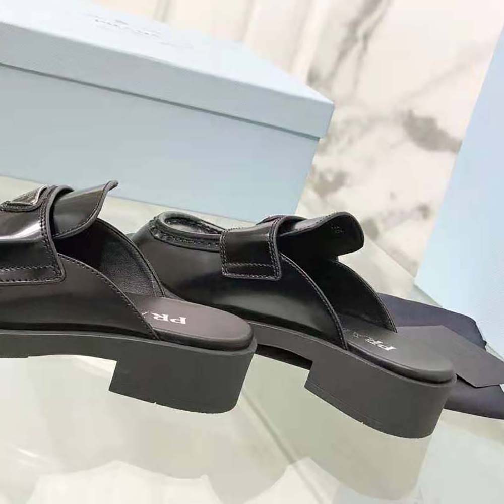 Prada Women Chocolate Brushed Leather Mules-Black - image 5