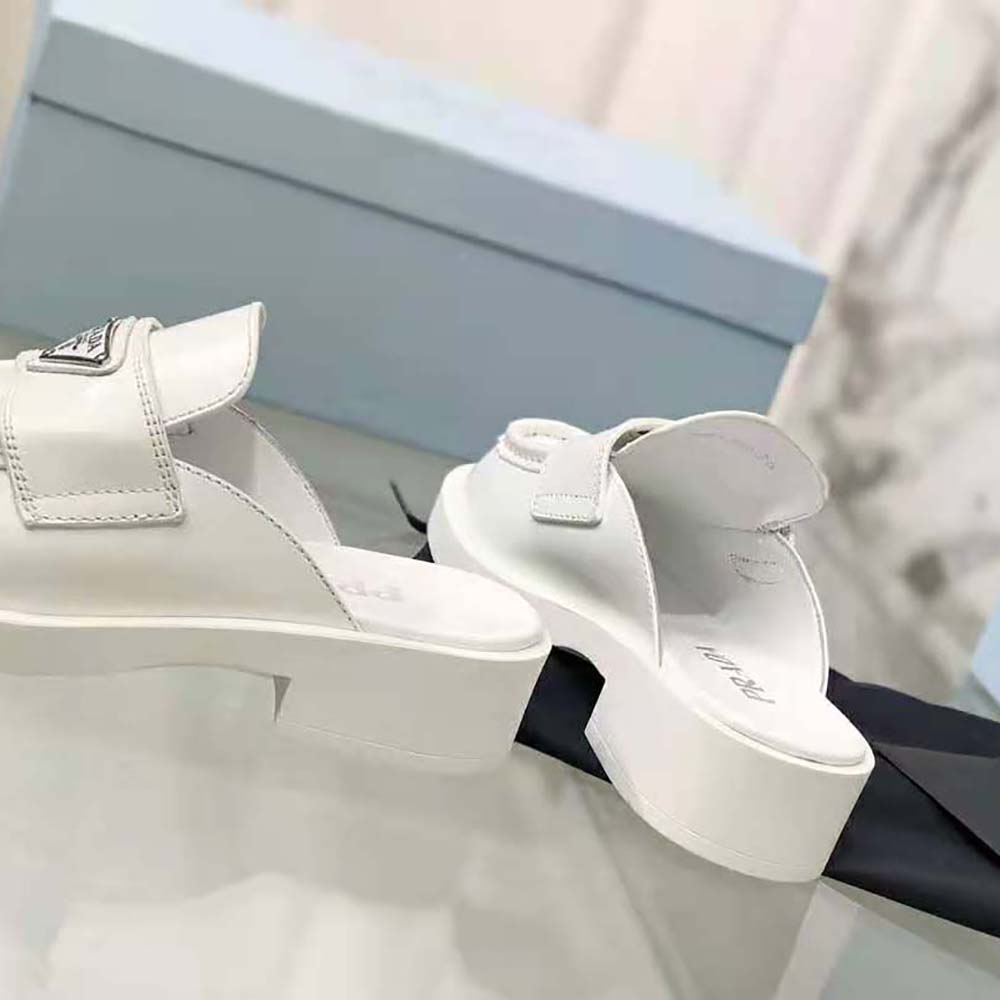 Prada Women Chocolate Brushed Leather Mules-White - image 5