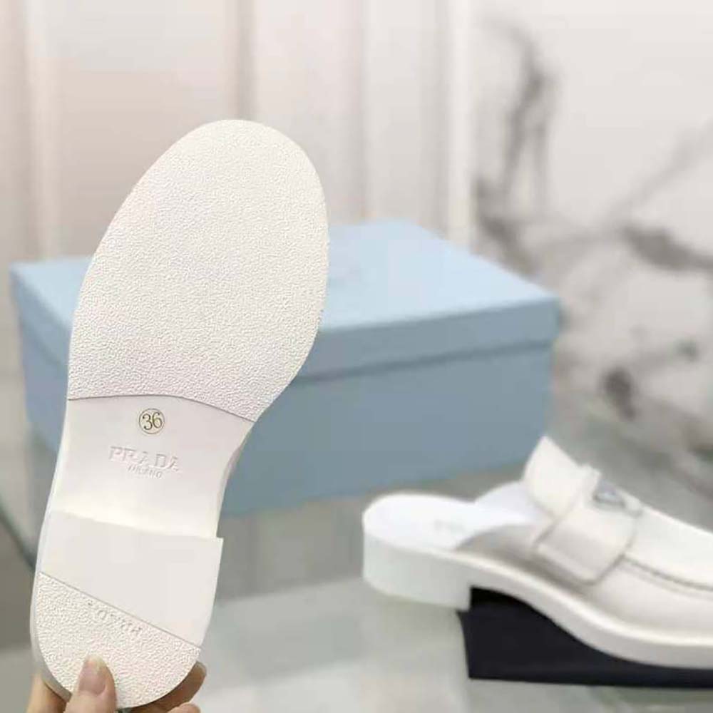 Prada Women Chocolate Brushed Leather Mules-White - image 7