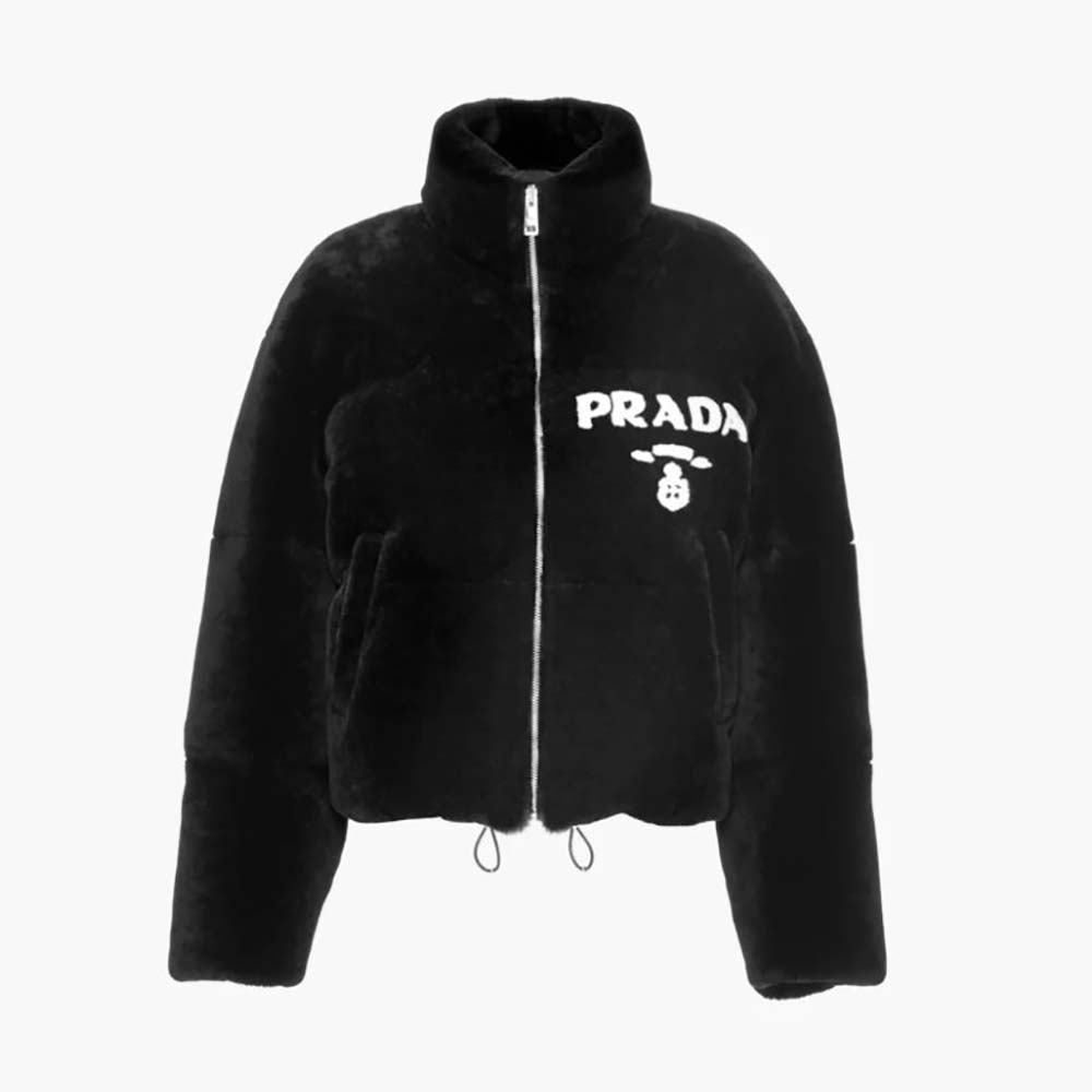 Front view of Prada Women Jacket Stands Out for the Delicate Touch of Shearling Jacket-Black