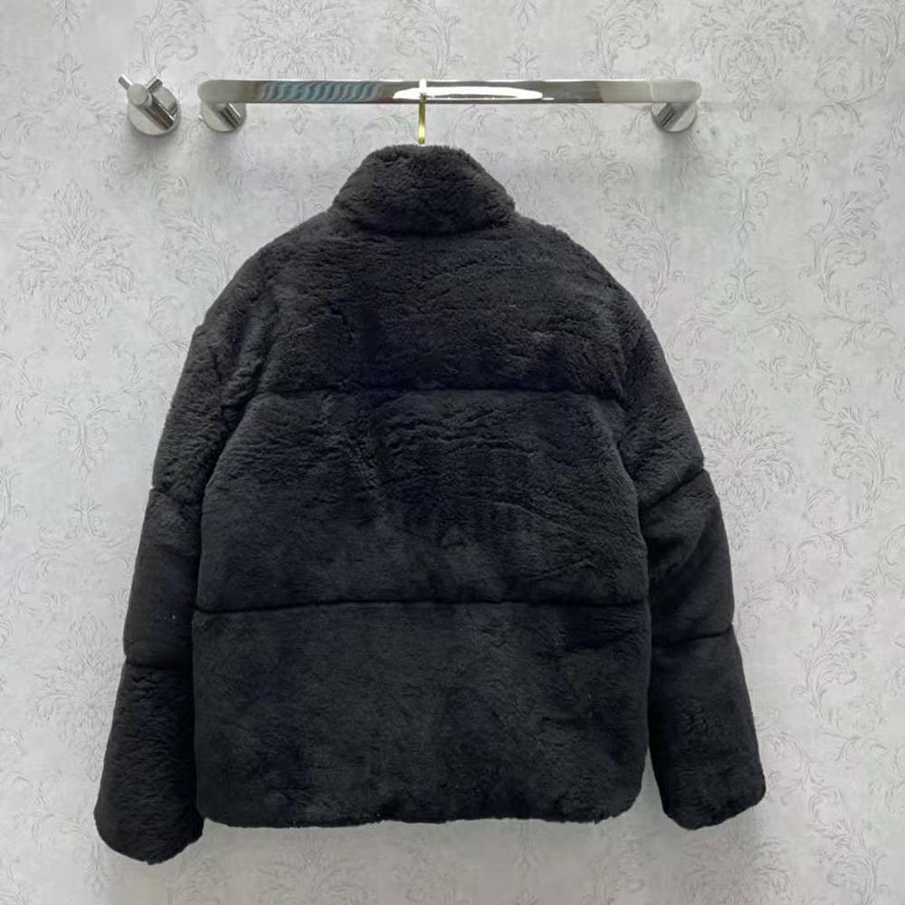Side angle showing tailored silhouette of Prada Women Jacket Stands Out for the Delicate Touch of Shearling Jacket-Black