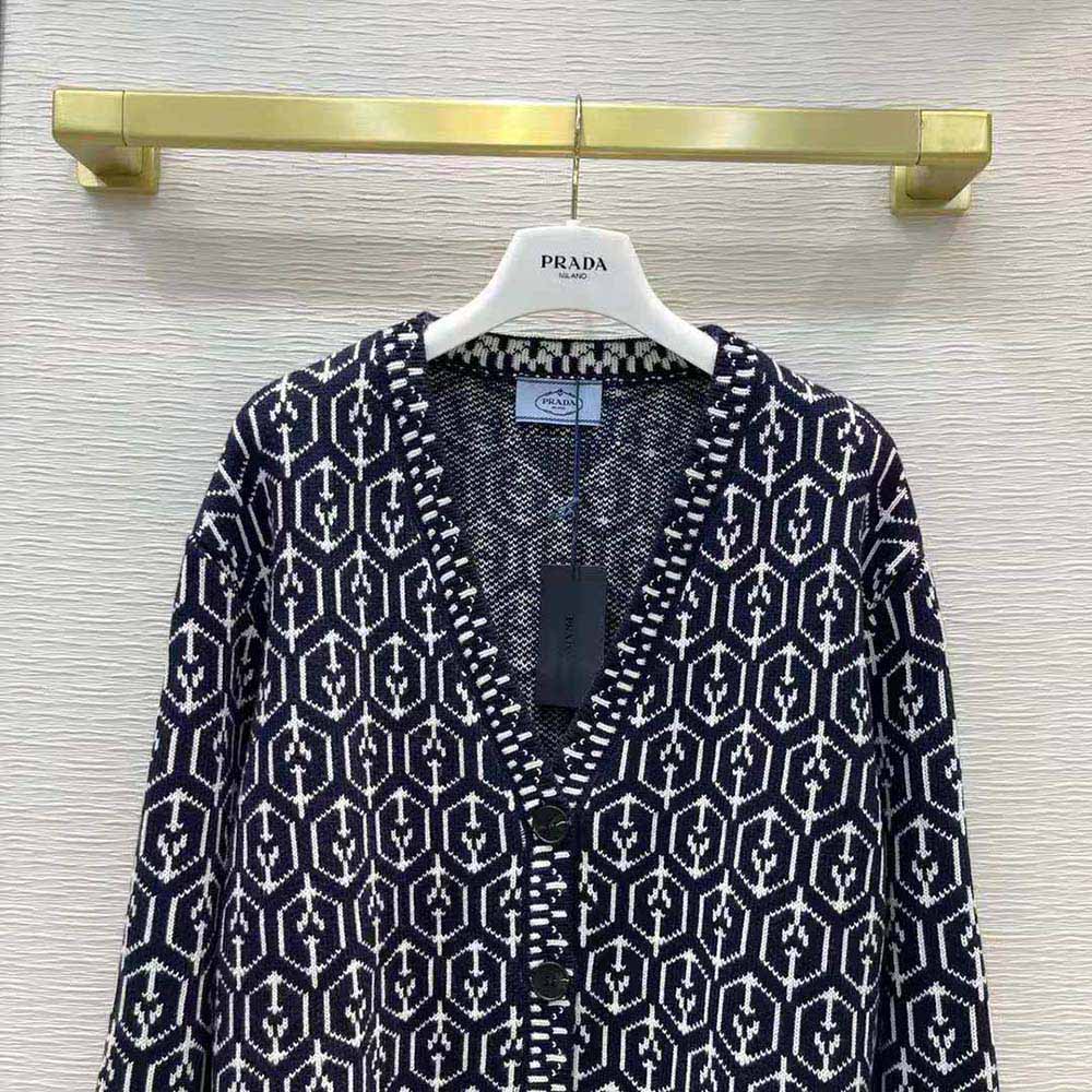 Prada Women Jacquard Shetland Wool Cardigan - image 4