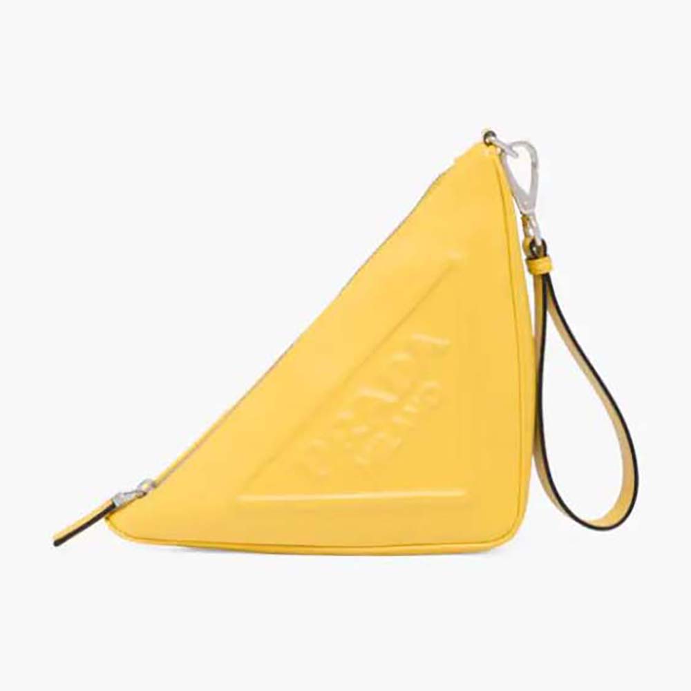 Front view of Prada Women Leather Triangle Leather Pouch-Yellow