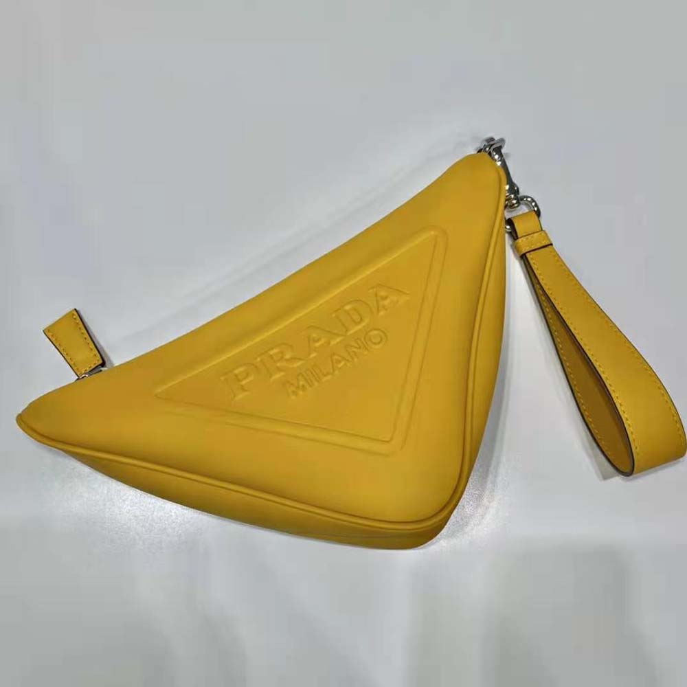 Prada Women Leather Triangle Leather Pouch-Yellow - image 5