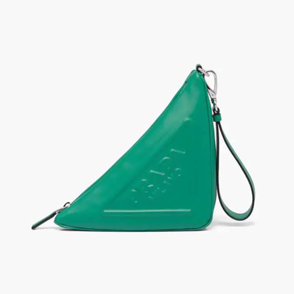 Front view of Prada Women Leather Triangle Leather Pouch-Green showing logo