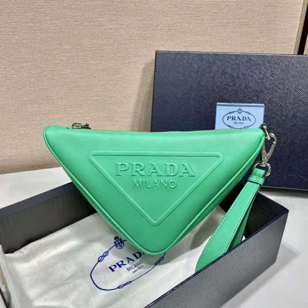 Prada Women Leather Triangle Leather Pouch-Green - image 4