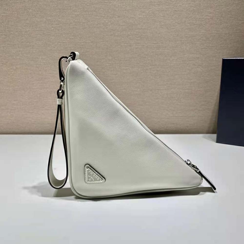 Prada Women Leather Triangle Leather Pouch-White - image 4