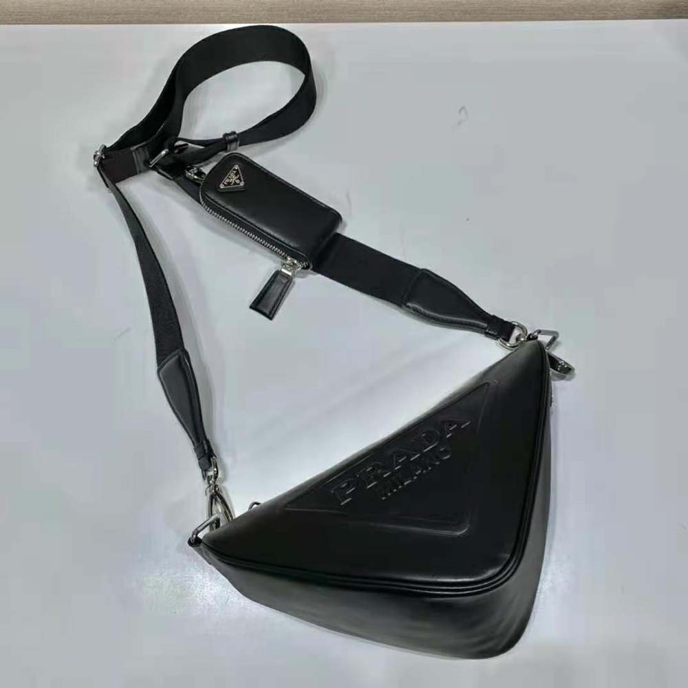 Prada Women Leather Triangle Shoulder Bag-Black - image 4