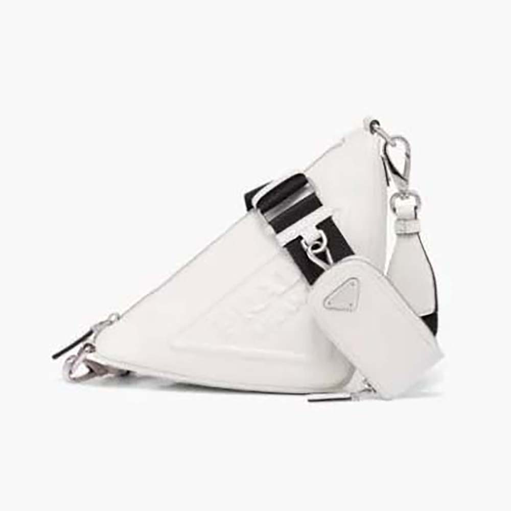 Front view of Prada Women Leather Triangle Shoulder Bag-White showing silhouette
