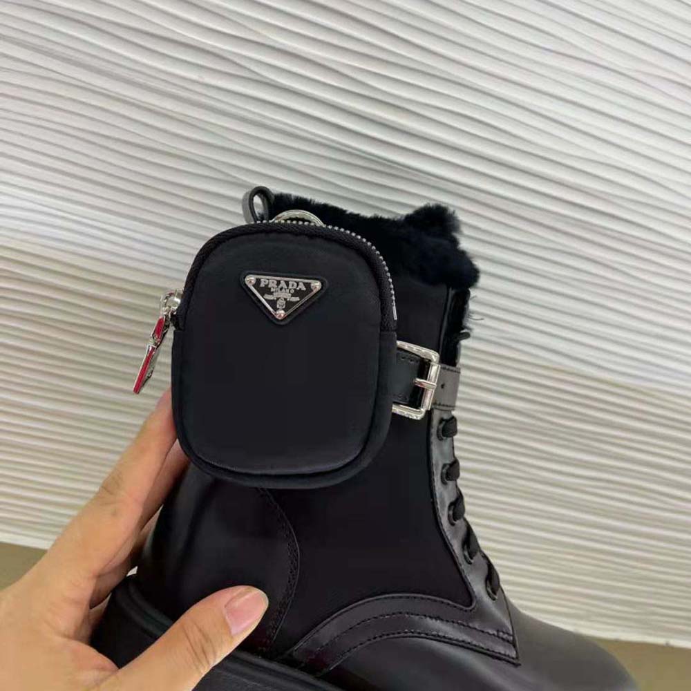 Prada Women Monolith Leather and Nylon Biker Boots-Black - image 10