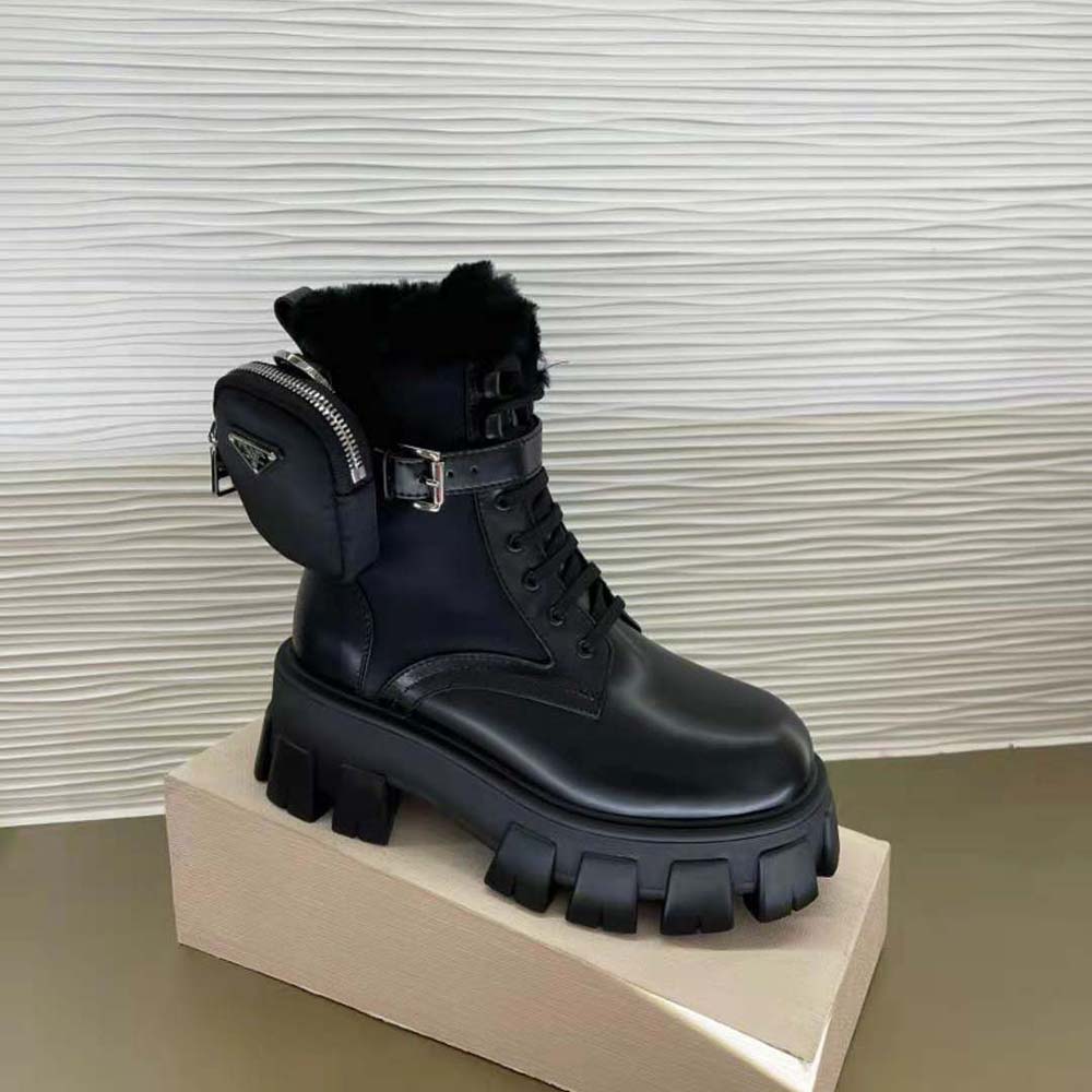 Prada Women Monolith Leather and Nylon Biker Boots-Black - image 7