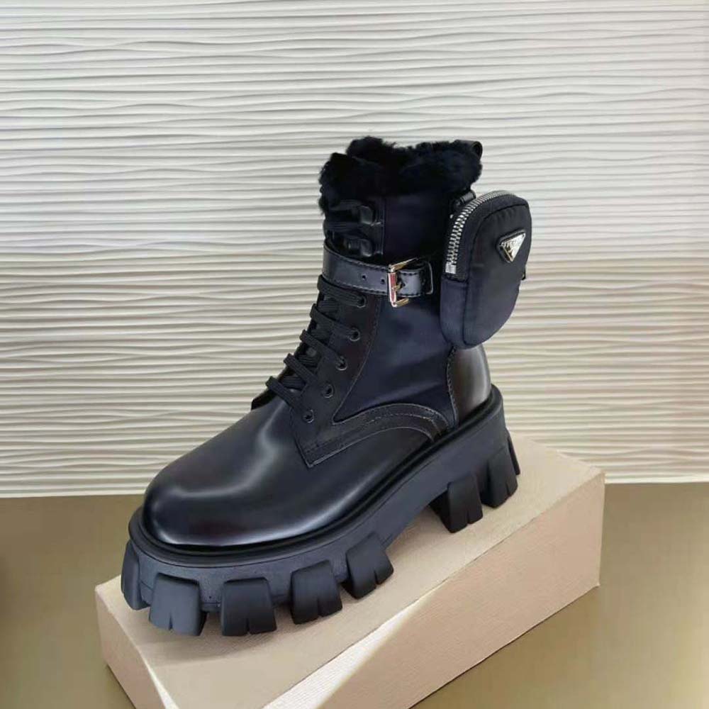 Prada Women Monolith Leather and Nylon Biker Boots-Black - image 8
